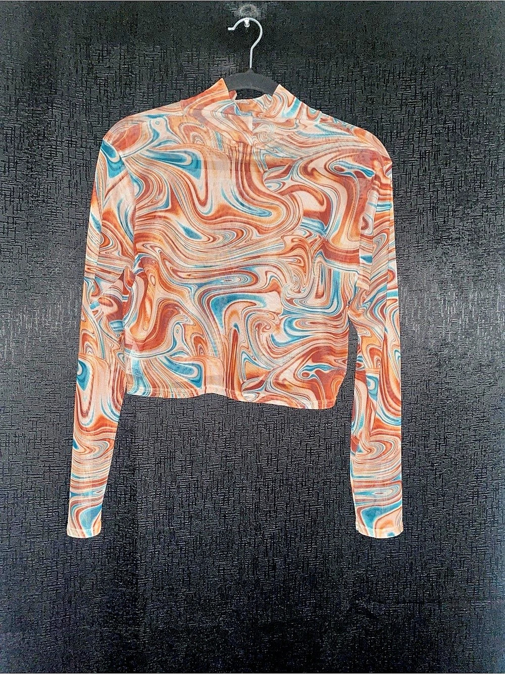 Nasty Gal - Abstract Long Sleeve Mesh Crop Top size 10